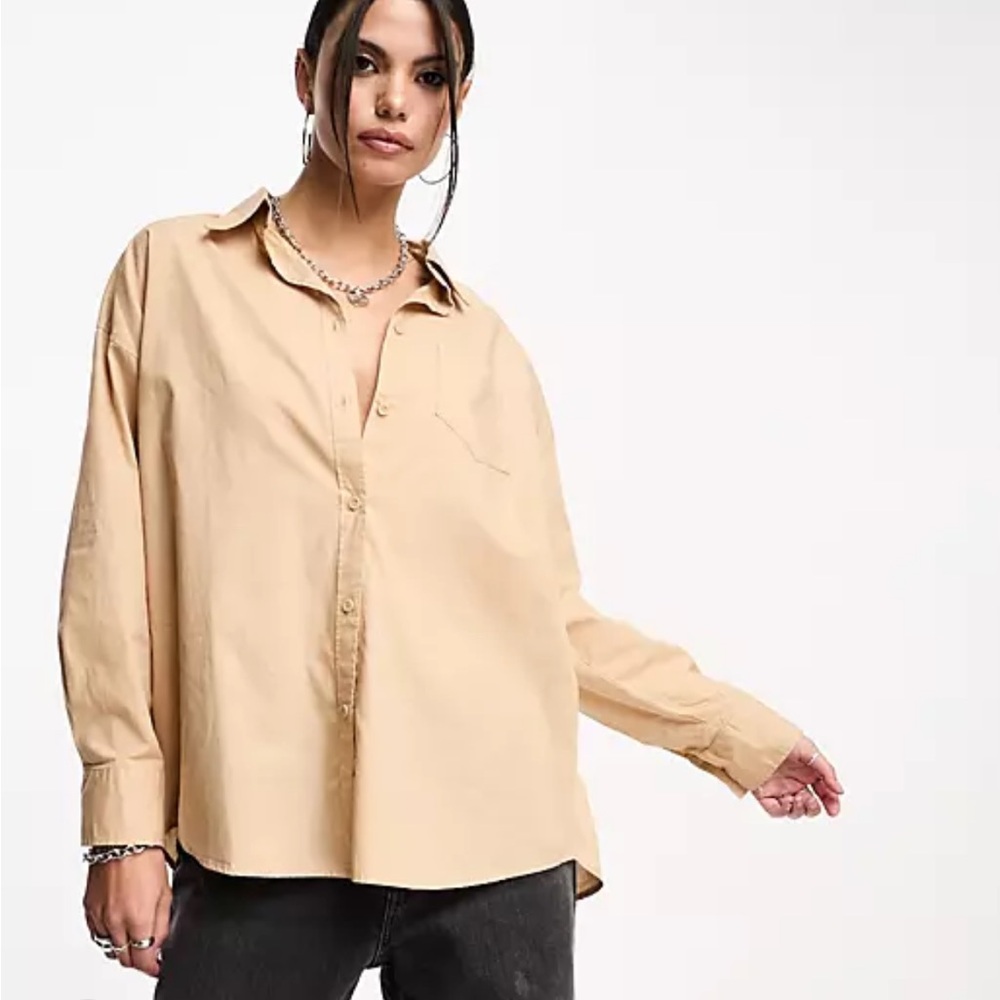 Cotton On Poplin Dad Shirt - Beige
